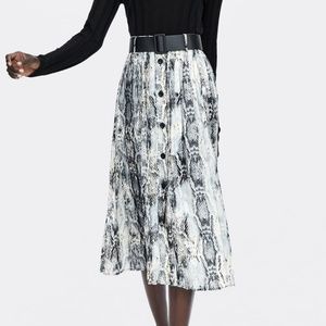 New Zara Belted Snake Print Midi Skirt S
